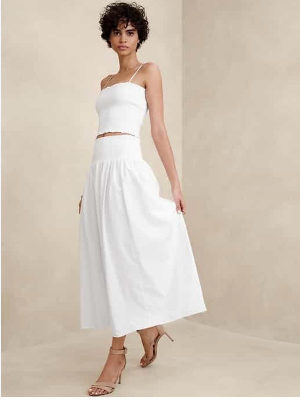 Banana Republic Classic White Midi Skirt - Women's Poplin Smocked Waist Skirt
